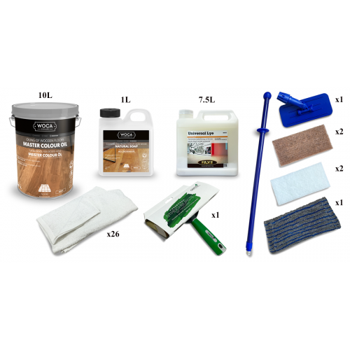 Kit Saving: DC007 (e) Faxe Universal Lye & Woca Master Colour Oil, white floor, 56 to 75m2, Work by hand  (DC)