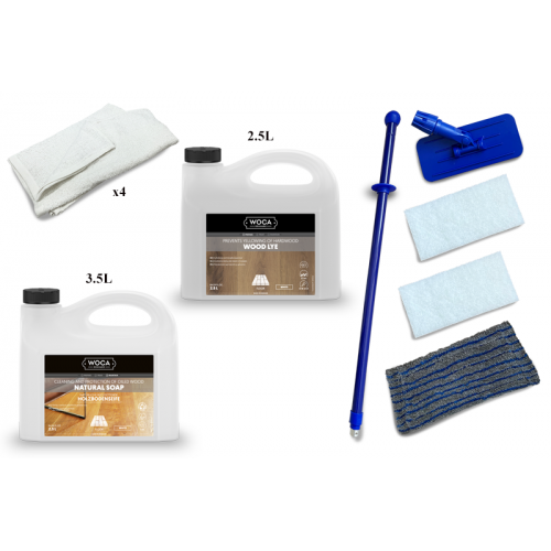 Kit Saving: DC010 (b) Woca Wood Lye white & Woca White Soap floor, 0 to 15m2, Work by hand  (DC)