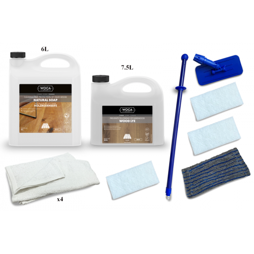 Kit Saving: DC010 (d) Woca Wood Lye white & Woca White Soap floor, 36 to 55m2, Work by hand  (DC)
