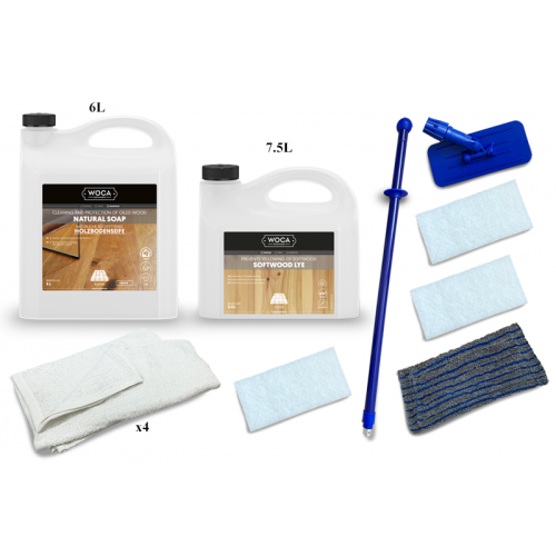 Kit Saving: DC011 (d) Woca Softwood Lye & Woca White Soap floor, 36 to 55m2, Work by hand   (DC)