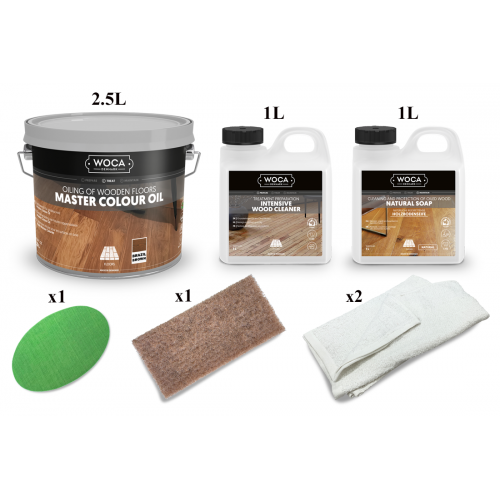 Kit Saving: DC083 (a) Woca Master Colour Oils, Group One (102 brazil, 114 castle grey, 118 extra white) Furnishings or other surfaces up to 5m2  (DC)