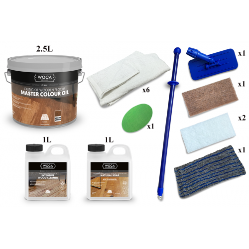 Kit Saving: DC083 (b) Woca Master Colour Oils, floor, Group One (102 brazil, 114 castle grey, 118 extra white) 0 to 15m2 work by hand  (DC)