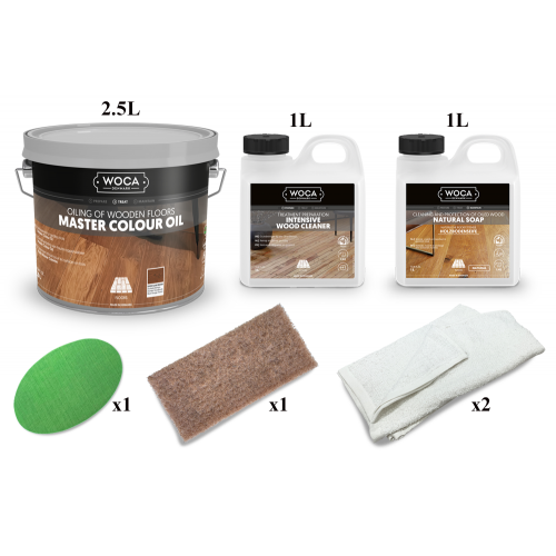 Kit Saving: DC086 (a) Woca Master Colour Oils, floor, Group Two (119 walnut, 120 black),  Furnishings or other surfaces up to 5m2  (DC)