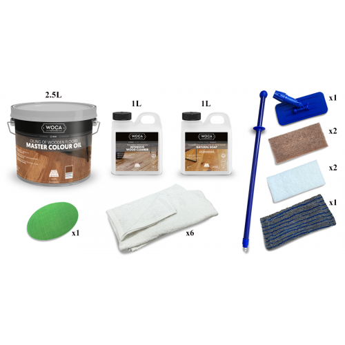 Kit Saving: DC086 (b) Woca Master Colour Oils, floor, Group Two (119 walnut, 120 black), 0 to 15m2 work by hand  (DC)