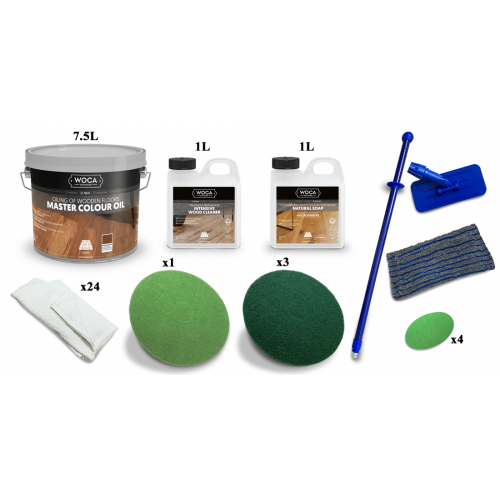 Kit Saving: DC087 (c) Woca Master Colour Oil, floor, Group Two (119 walnut, 120 black), 46 to 70m2 work with a buffing machine  (DC)