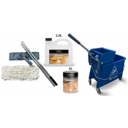 Kit Saving: DC122, Premium clean oiled floors inc Woca natural versions of Soap & Maintenance Oil plus Breakframe flat Mop & Bucket and wringer   (DC)