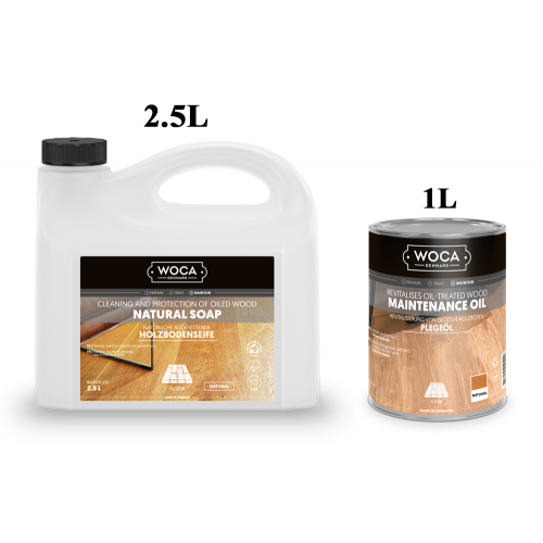 Kit Saving: DC124, Essential, Clean natural classic oiled floors inc Woca natural versions of 2.5l soap and 1l maintenance oil  (DC)