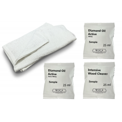 Samples: DC059 Woca Diamond Oil Active; white or extra white floor oiling, matt, single application (DC)